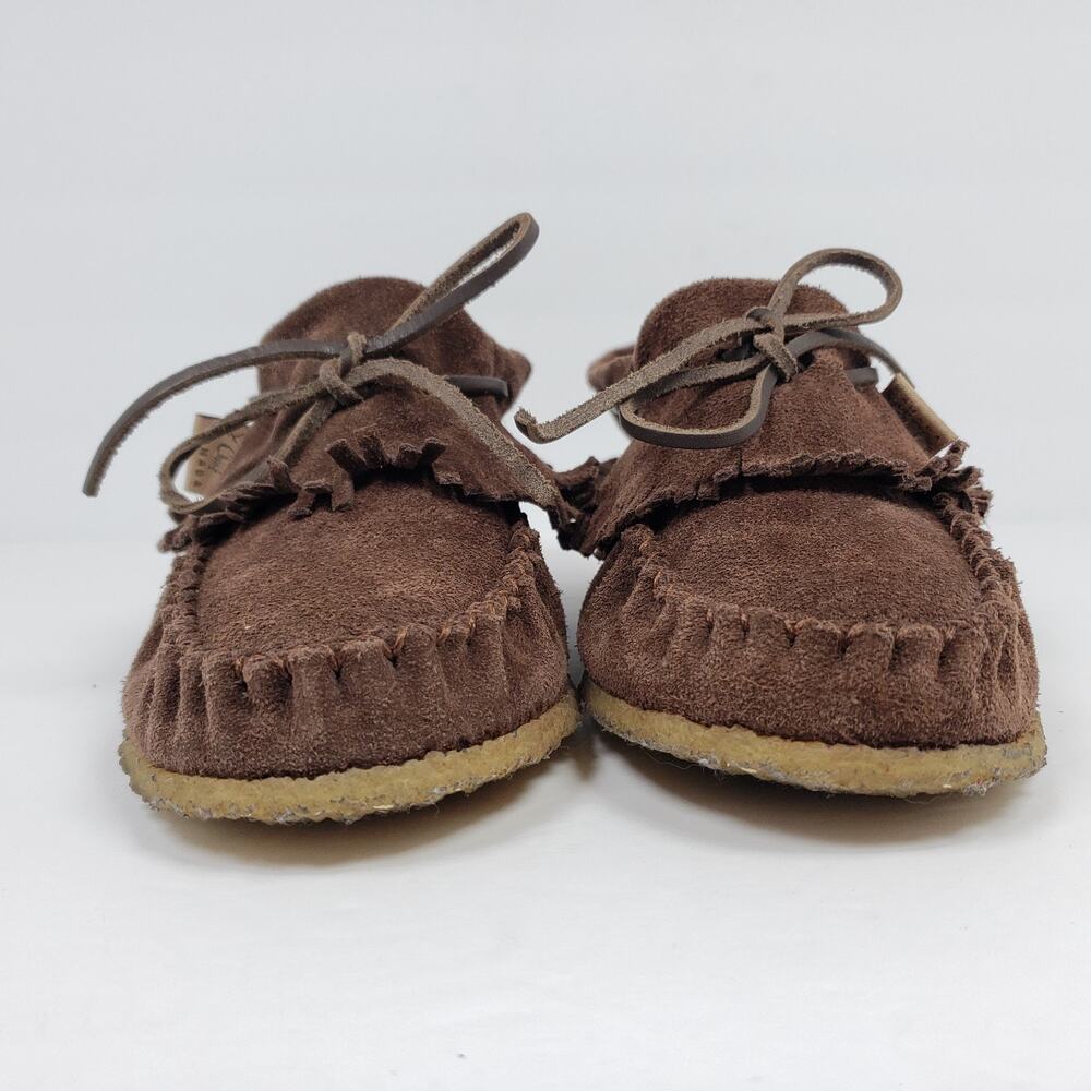 Laurentian Chief Canada Womens Size 7 Brown Leather Suede Fringe Moccasins Shoes - Picture 6 of 12